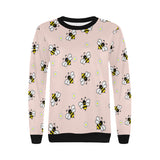 Cute bee flower pattern pink background Women's Crew Neck Sweatshirt
