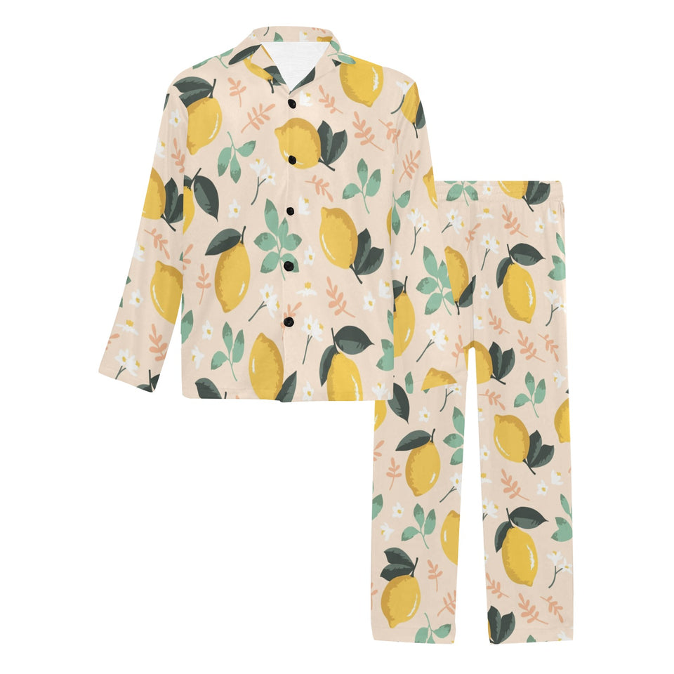 lemon flower leave pattern Men's Long Pajama Set
