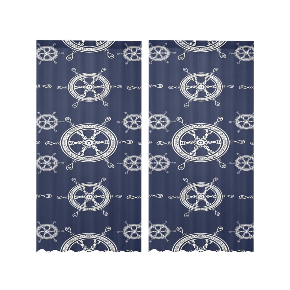 nautical steering wheel design pattern Gauze Curtain