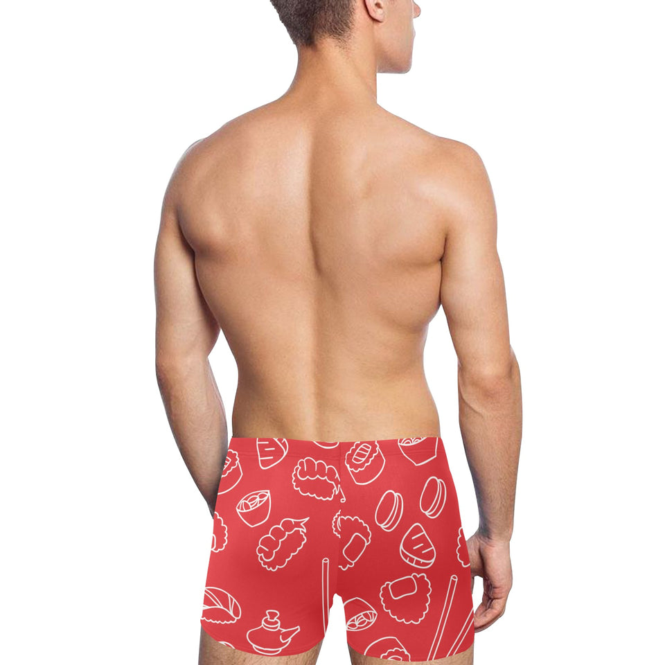 sushi pattern red background Men's Swimming Trunks