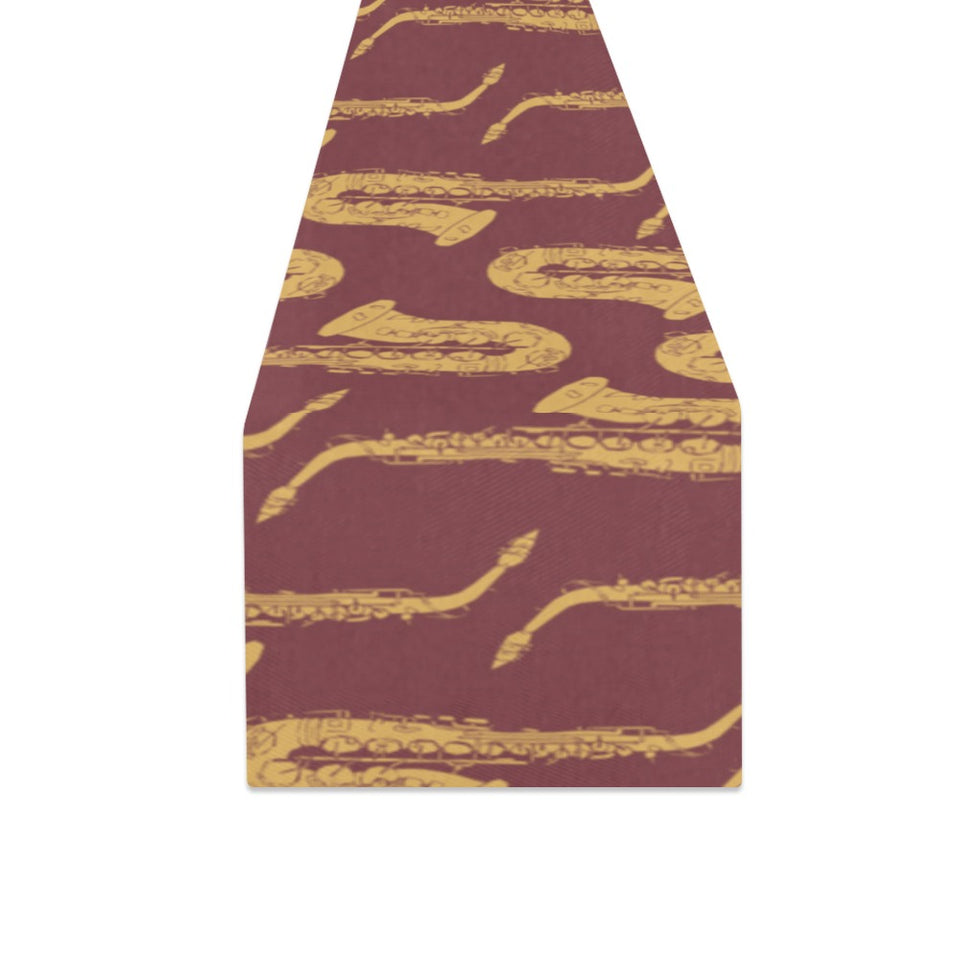 Hand drawn gold saxophone red background Table Runner