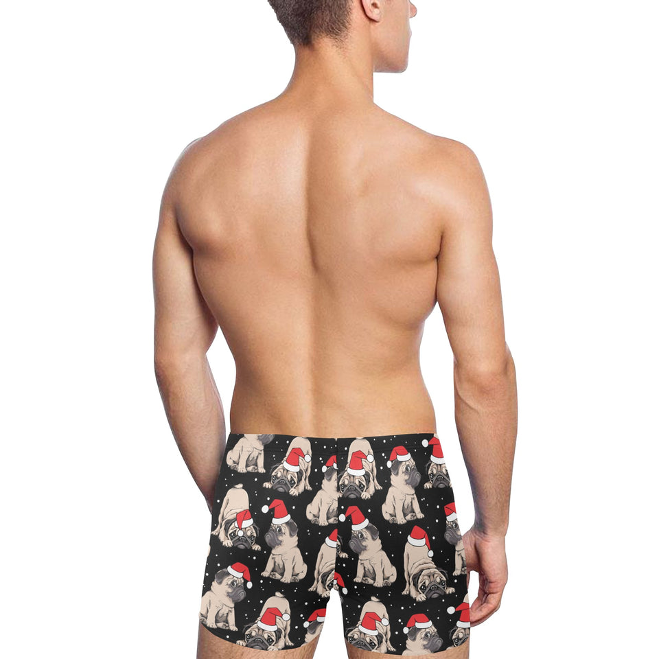Christmas Pugs Santa_s red cap pattern Men's Swimming Trunks