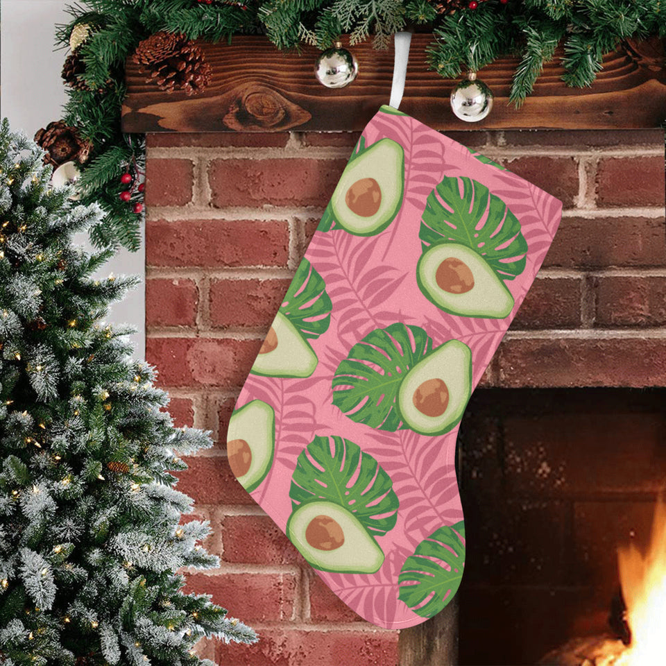 Avocado slices leaves pink back ground Christmas Stocking