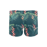 heliconia flowers, palm and monstera leaves on bla Men's Swimming Trunks