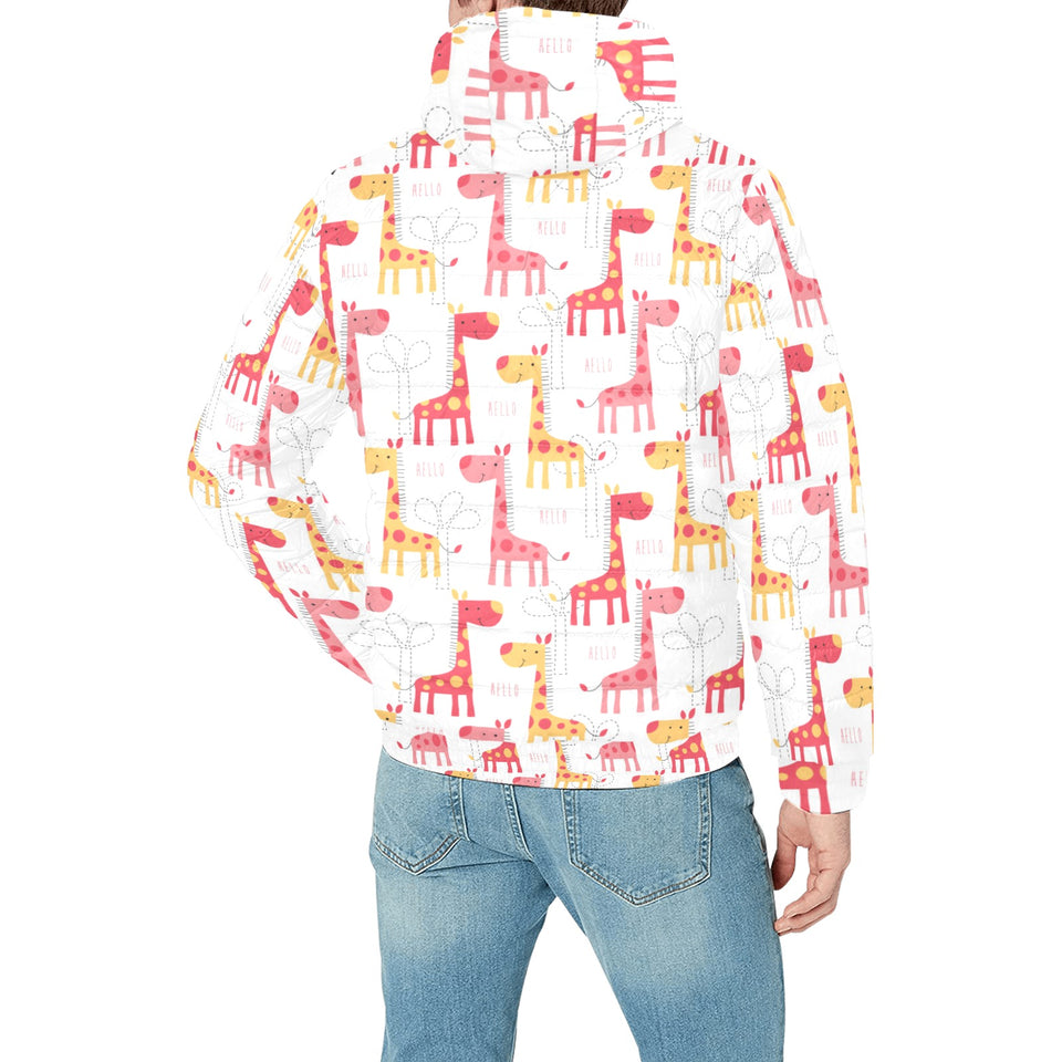Giraffe Pattern Print Design 03 Men's Padded Hooded Jacket