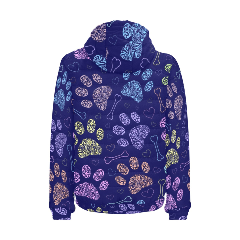 Dog Paws Pattern Print Design 02 Men's Padded Hooded Jacket