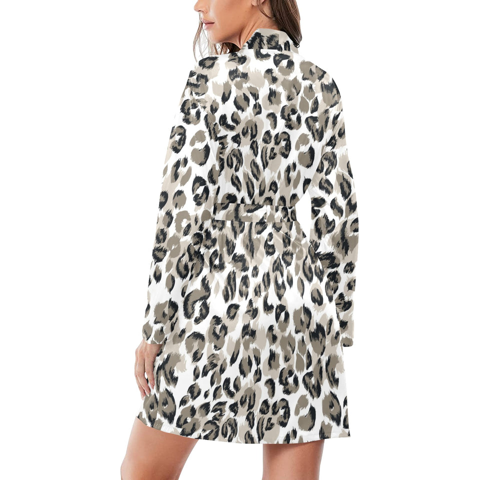 Leopard skin print pattern Women's Long Sleeve Belted Night Robe