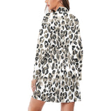 Leopard skin print pattern Women's Long Sleeve Belted Night Robe