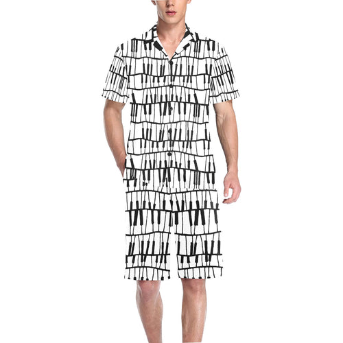 Piano Pattern Print Design 03 Men's V-Neck Short Pajama Set
