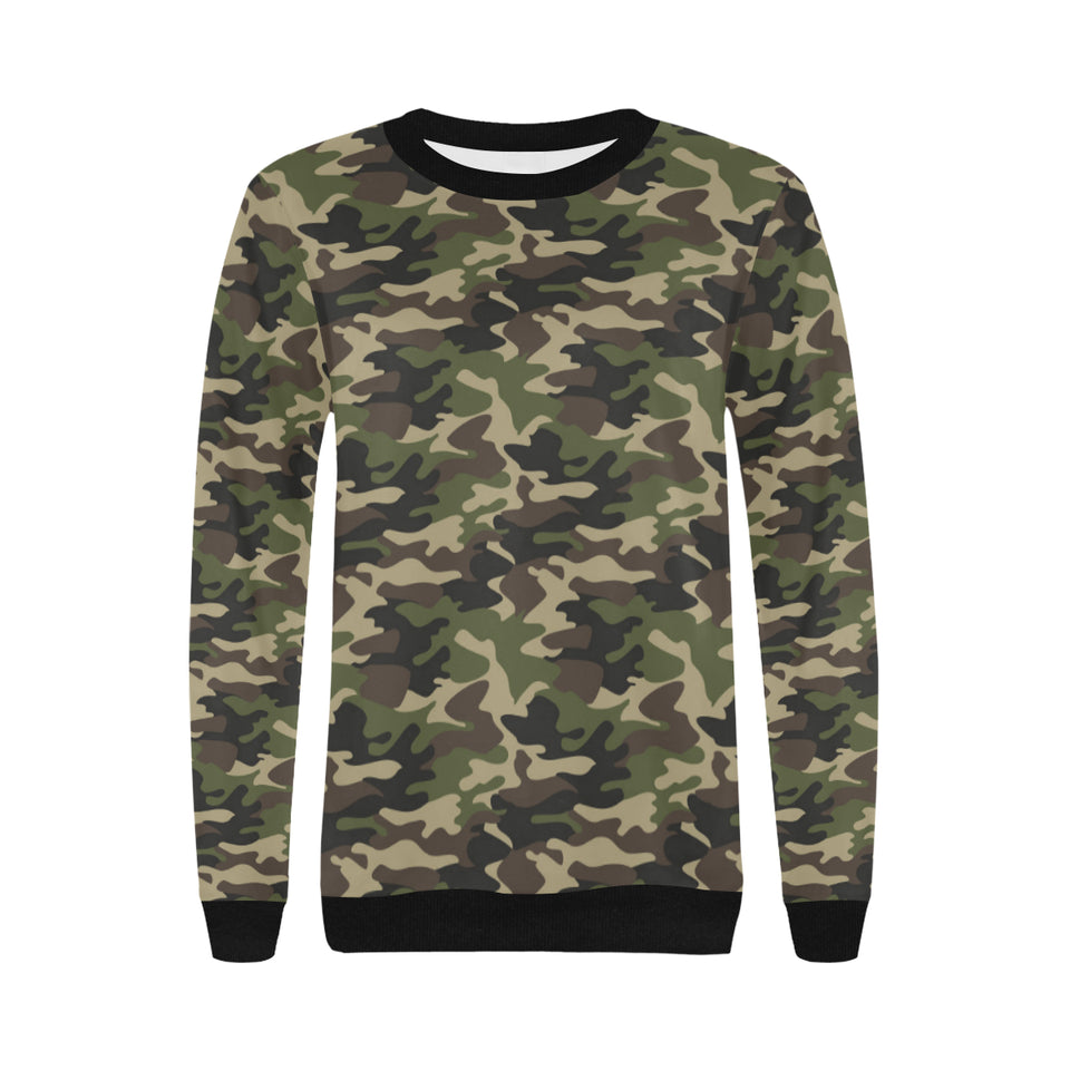Dark Green camouflage pattern Women's Crew Neck Sweatshirt