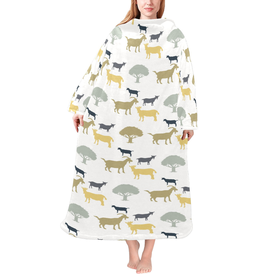 Silhouettes of goat and tree pattern Blanket Robe with Sleeves
