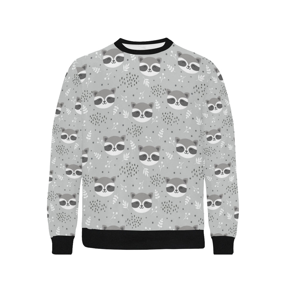 Cute raccoons leaves dot Men's Crew Neck Sweatshirt