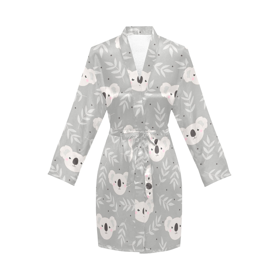 Cute koala leaves pattern Women's Long Sleeve Belted Night Robe