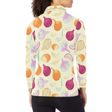 Onion garlic white red pattern Women's Long Sleeve Polo Shirt