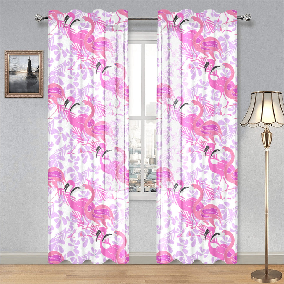 Pink flamingo flower pattern Gauze Curtain
