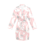 Cute moon cloud star pattern pink dot background Women's Long Sleeve Belted Night Robe