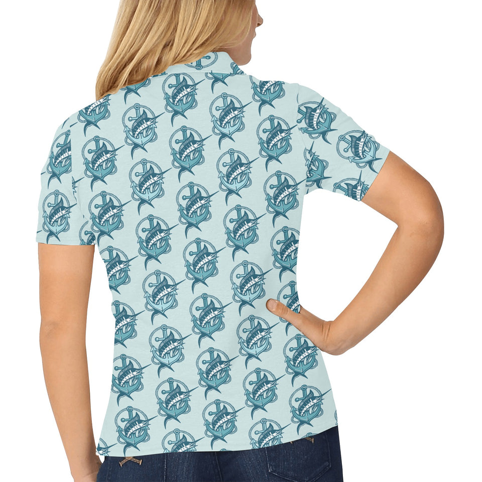Swordfish Pattern Print Design 05 Women's All Over Print Polo Shirt