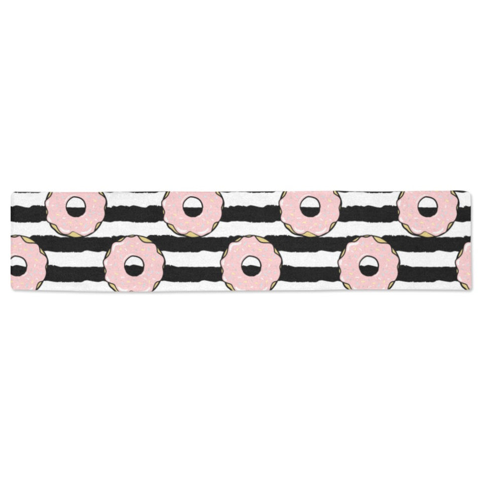 Donuts pink icing striped pattern Table Runner