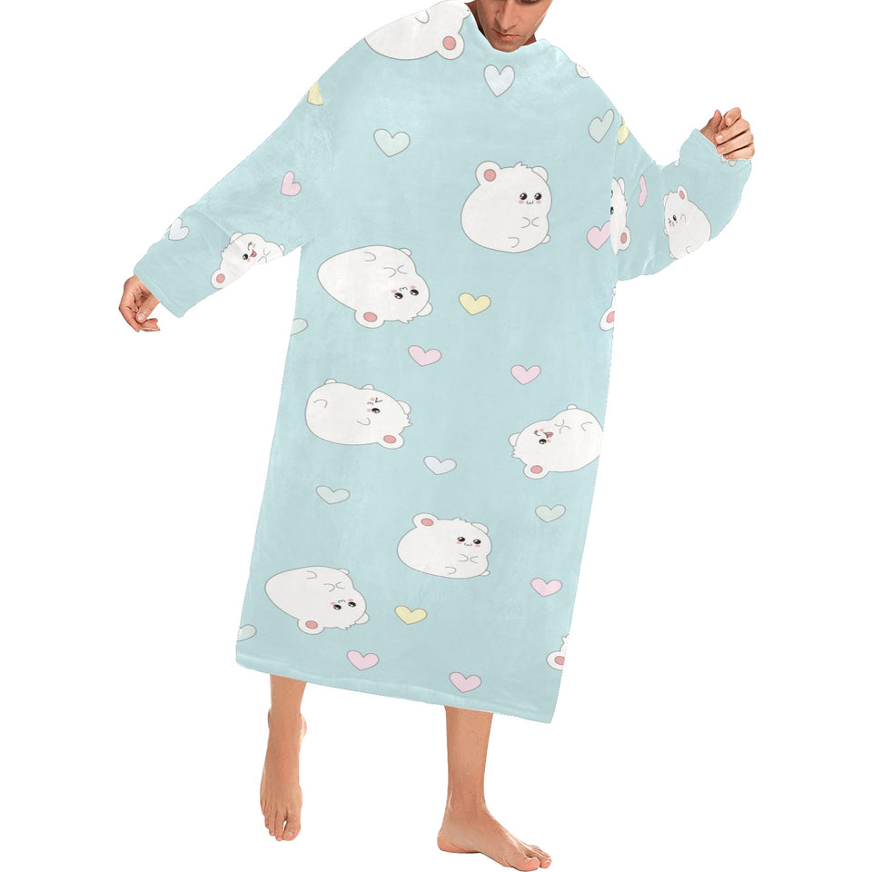 White cute hamsters heart pattern Blanket Robe with Sleeves
