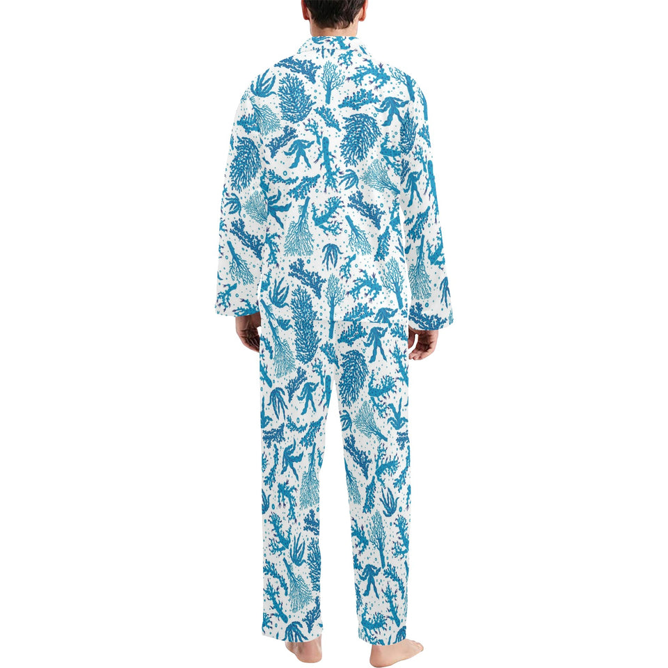 Coral Reef Pattern Print Design 01 Men's Long Pajama Set