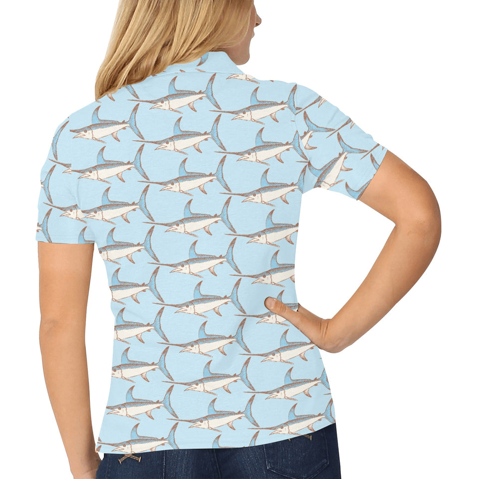 Swordfish Pattern Print Design 01 Women's All Over Print Polo Shirt