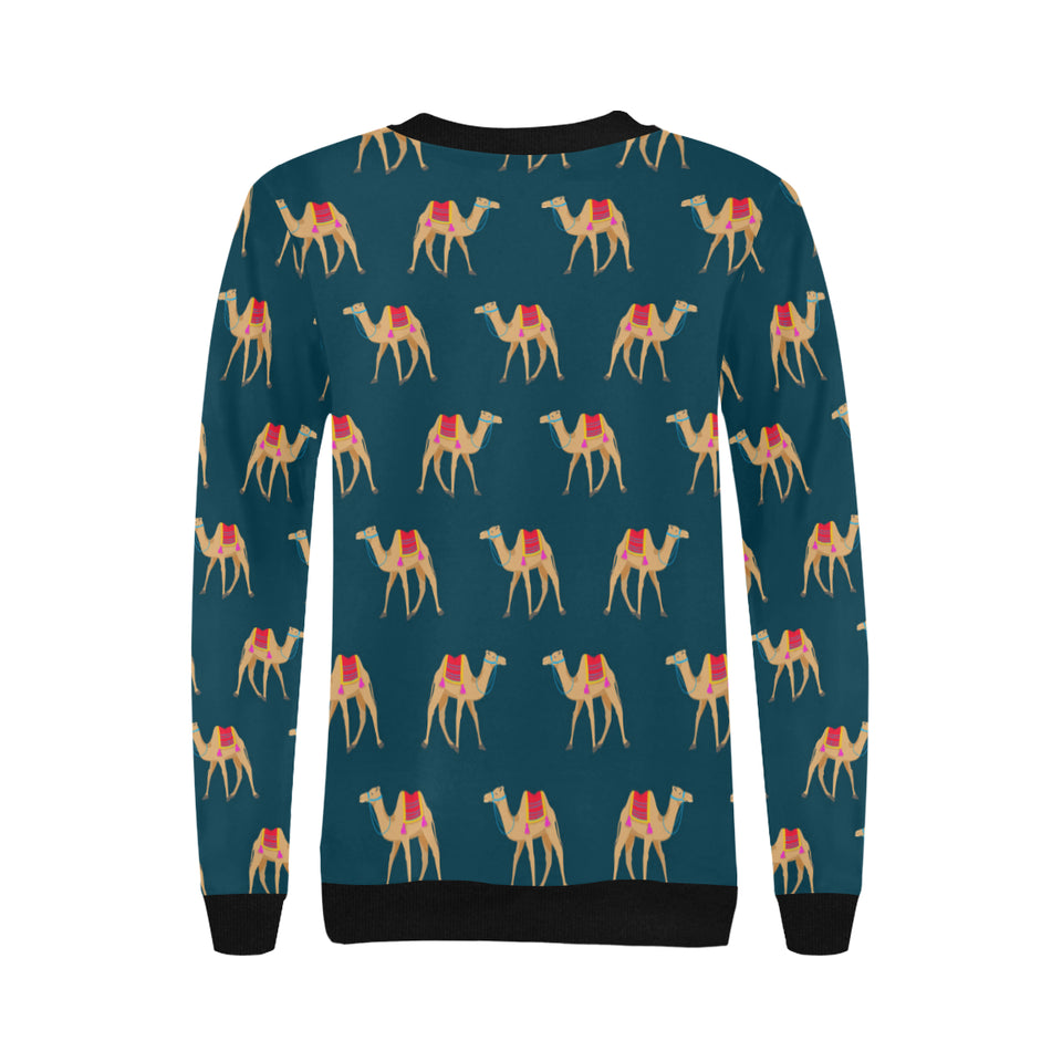 Camel pattern blue blackground Women's Crew Neck Sweatshirt