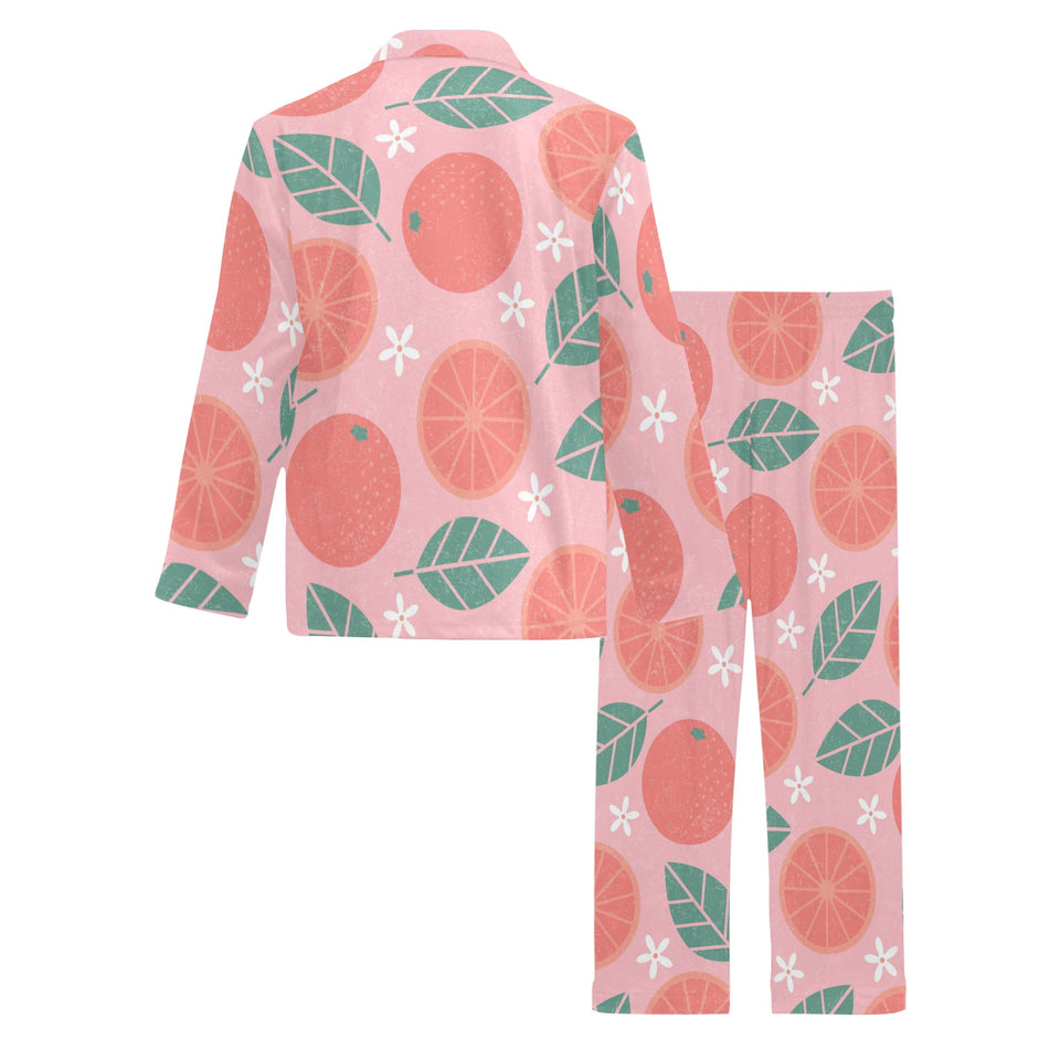Grapefruit leaves flower pink background Men's Long Pajama Set