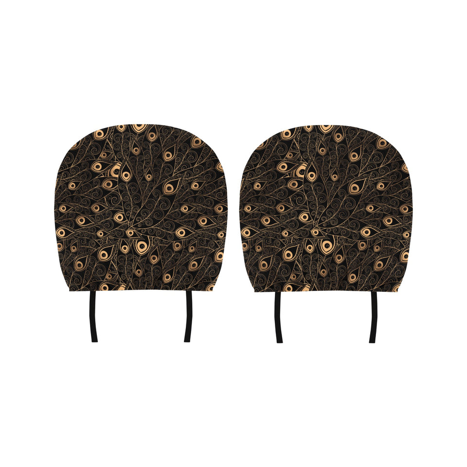 Gold peacock feather pattern Car Headrest Cover