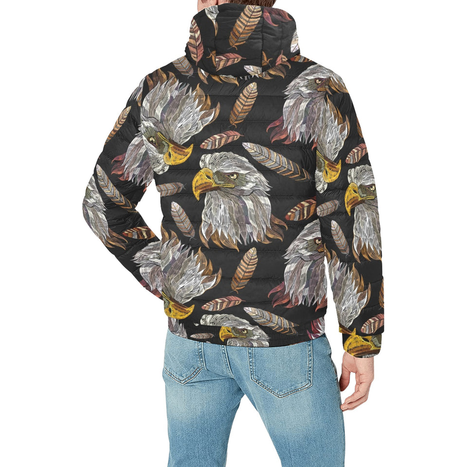Eagle Pattern Print Design 05 Men's Padded Hooded Jacket