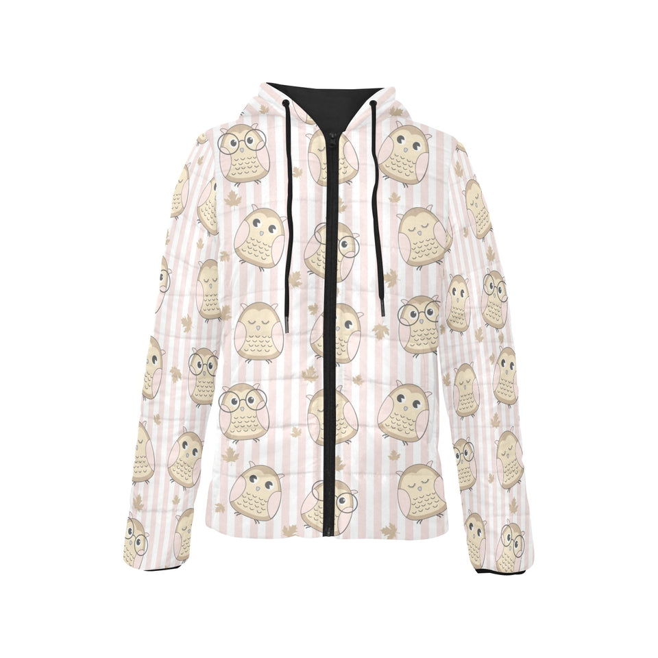 cute owl leaf Women's Padded Hooded Jacket