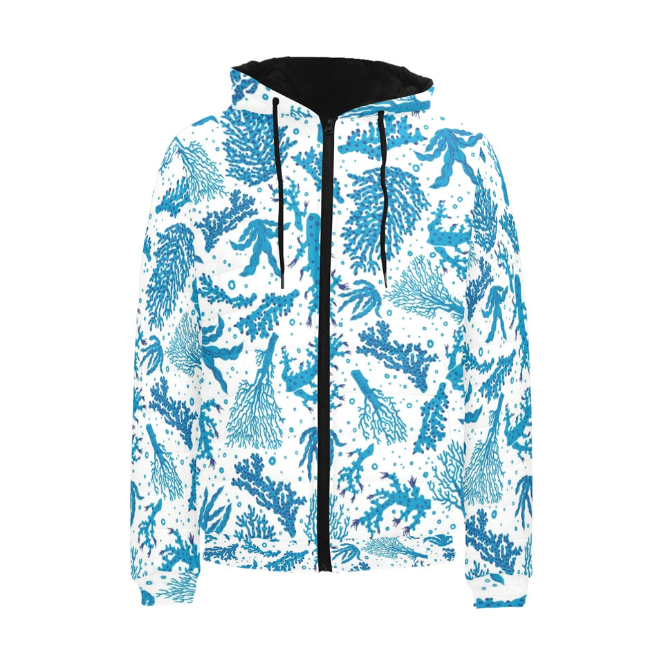 Coral Reef Pattern Print Design 01 Men's Padded Hooded Jacket