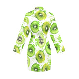 Watercolor kiwi pattern Women's Long Sleeve Belted Night Robe