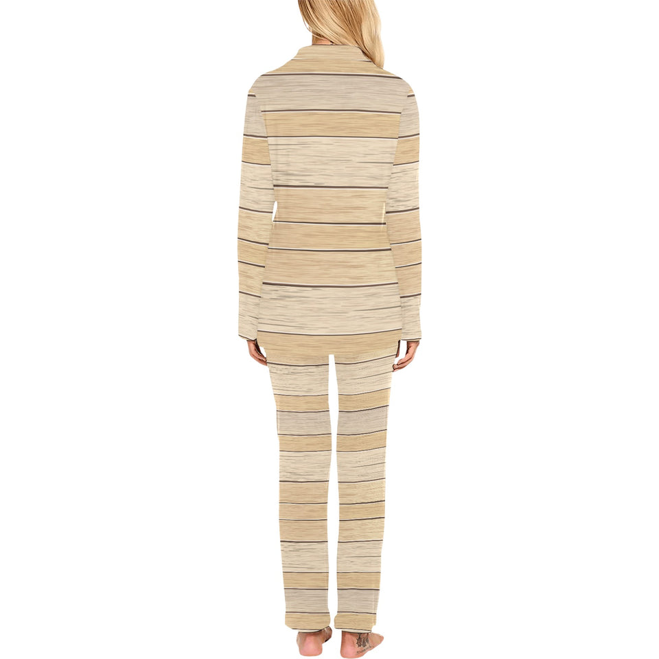 Wood Printed Pattern Print Design 01 Women's Long Pajama Set