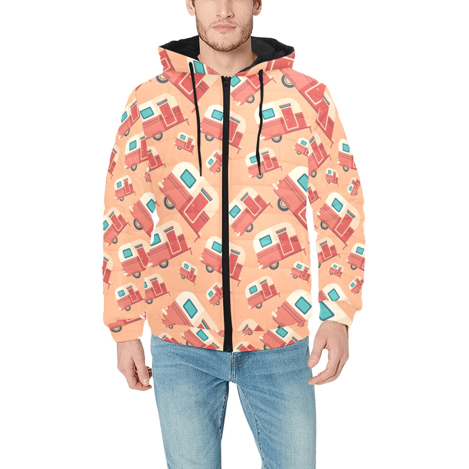 Camper Van Pattern Print Design 03 Men's Padded Hooded Jacket