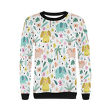 Cute elephants palm tree flower butterfly pattern Women's Crew Neck Sweatshirt