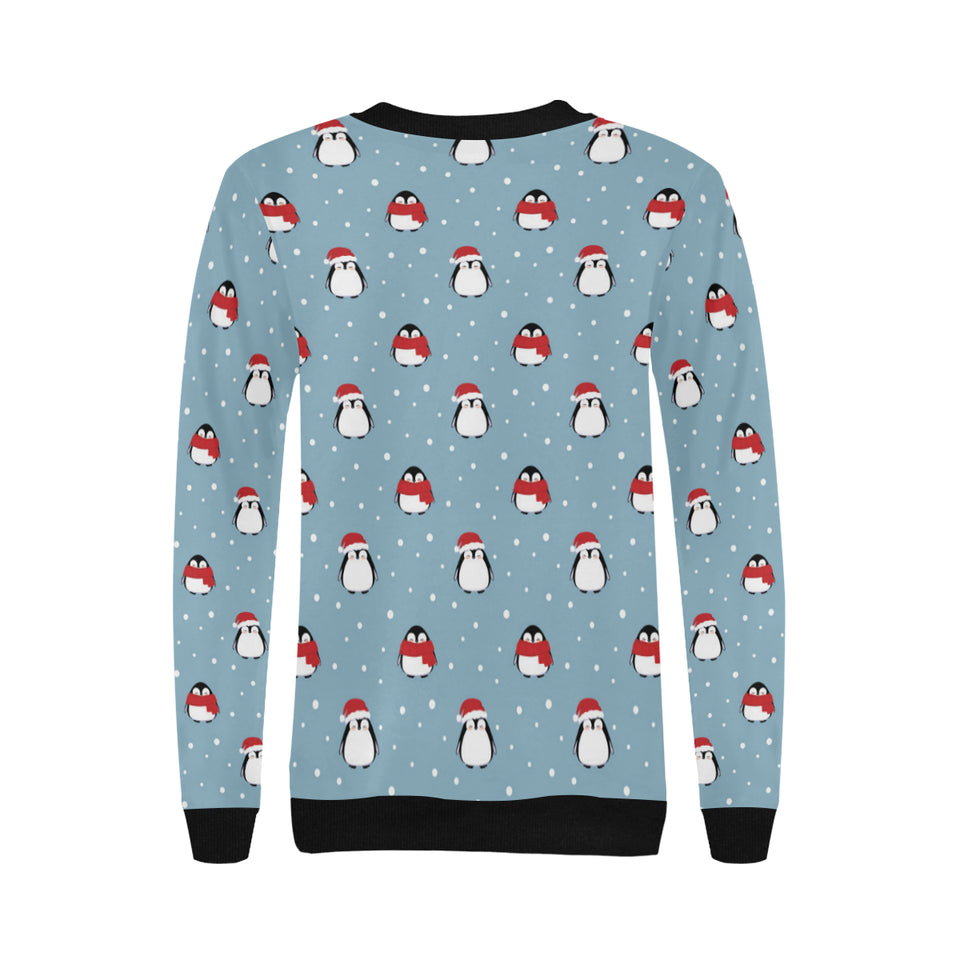 Cute penguin christmas snow pattern Women's Crew Neck Sweatshirt