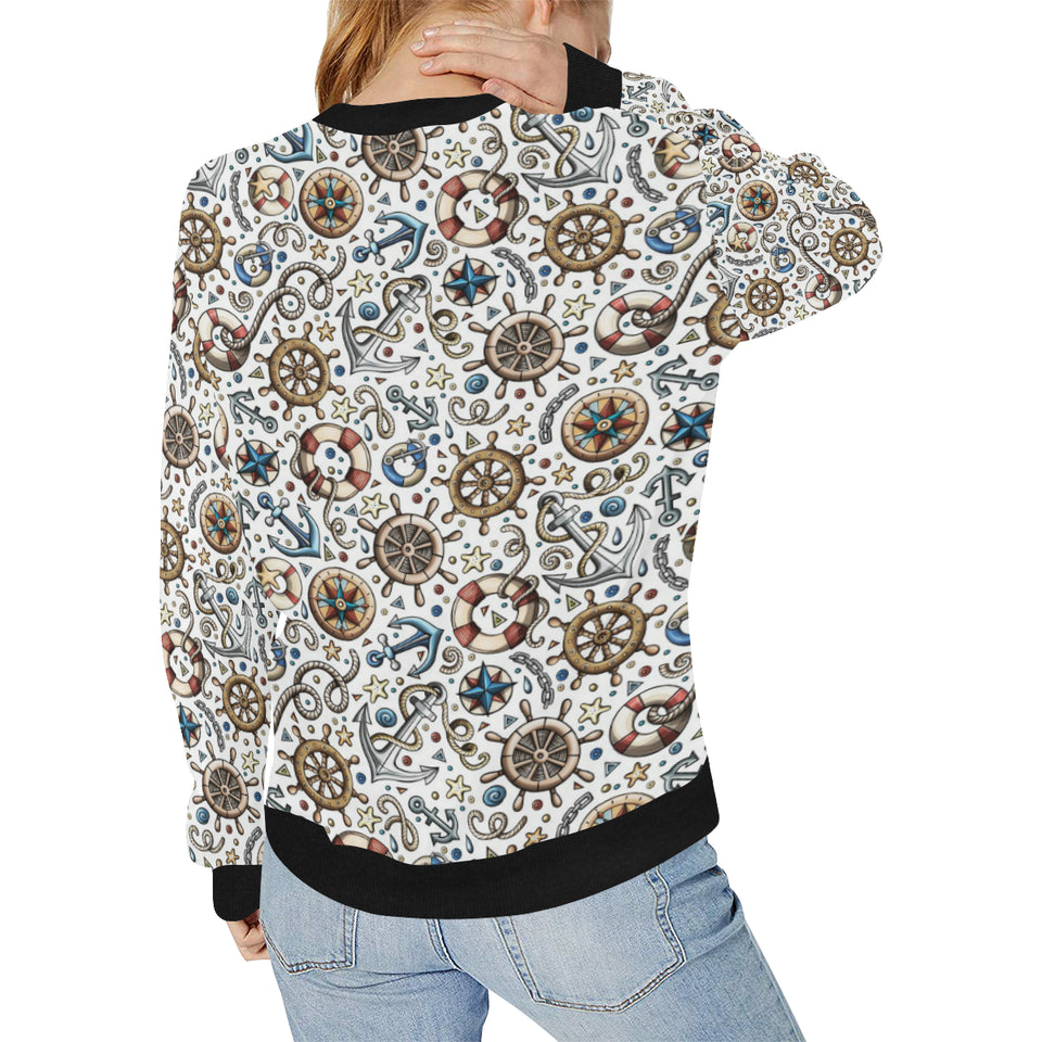Cute nautical steering wheel anchor pattern Women's Crew Neck Sweatshirt