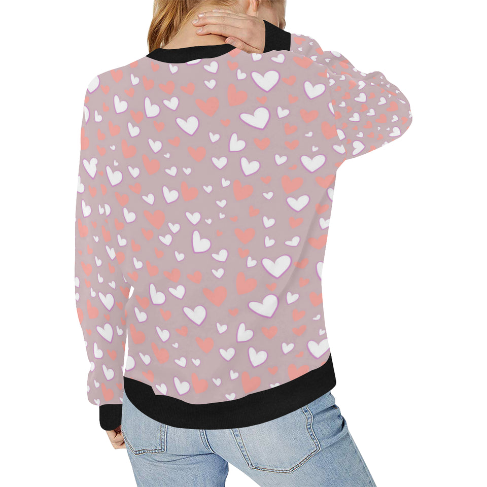 coral white heart pattern Women's Crew Neck Sweatshirt