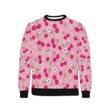 cherry flower pattern pink background Men's Crew Neck Sweatshirt