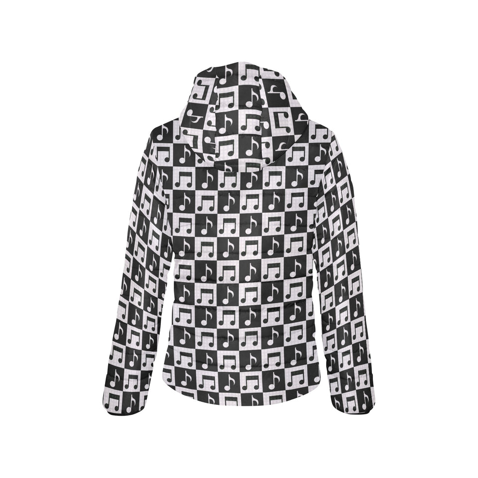 Music Notes Pattern Print Design 01 Women's Padded Hooded Jacket