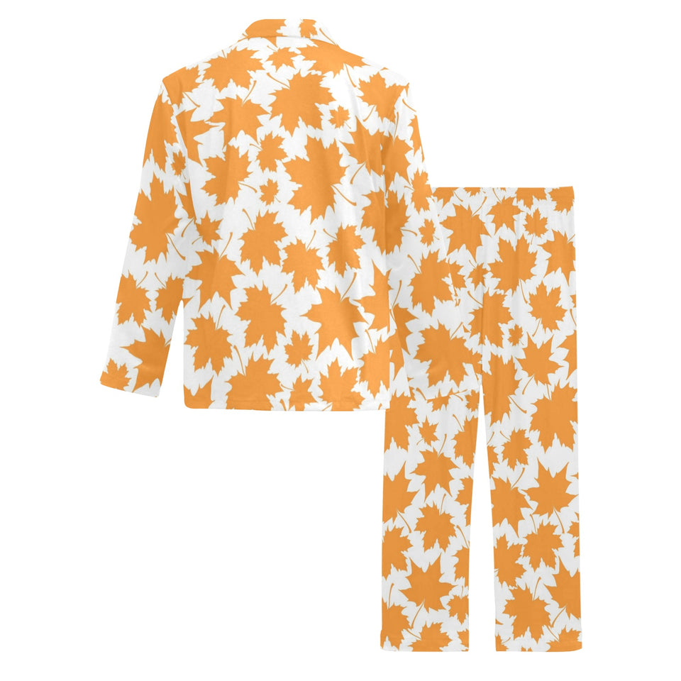 Orange Maple Leaf pattern Men's Long Pajama Set