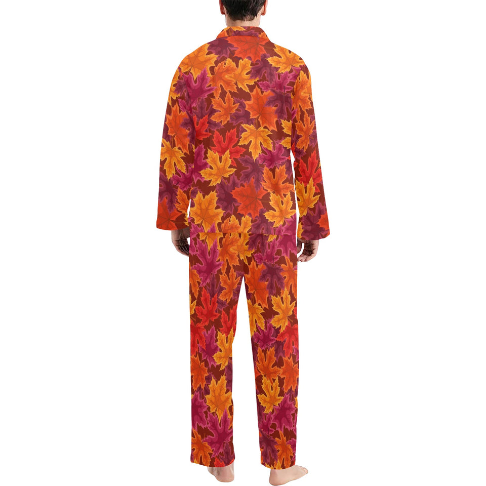 Autumn maple leaf pattern Men's Long Pajama Set