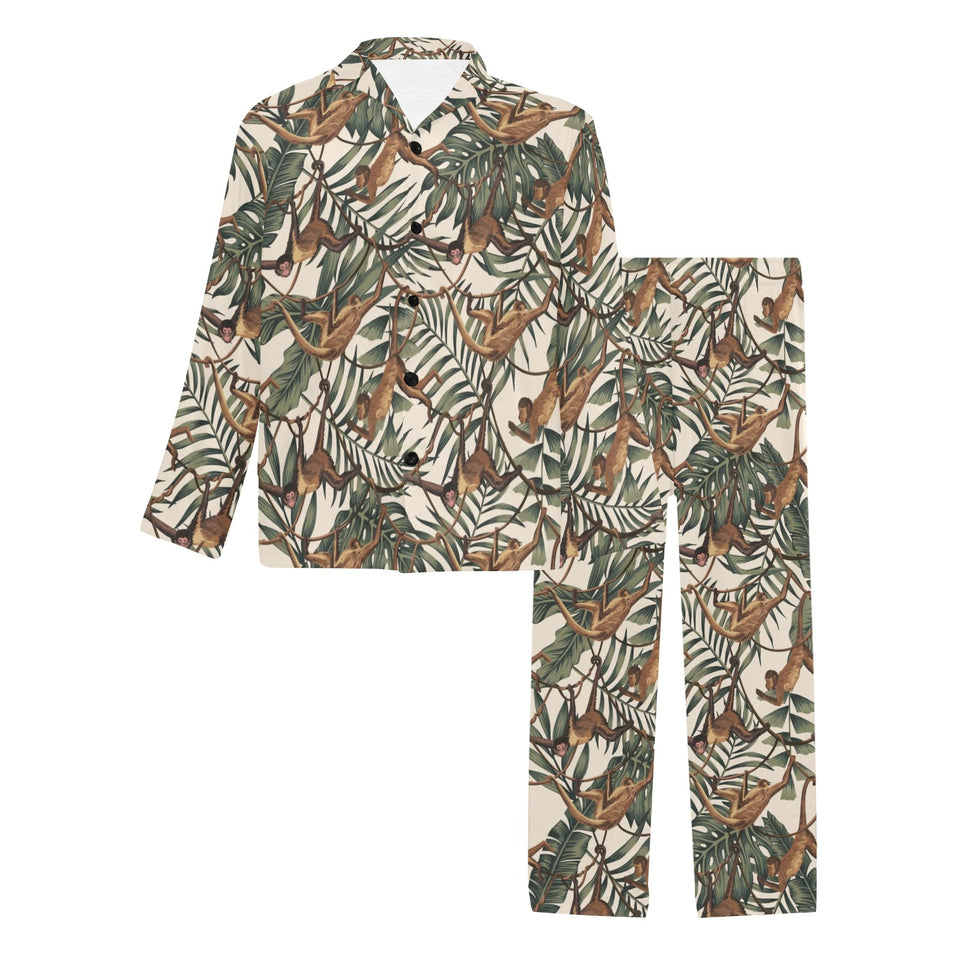 Monkey tropical leaves background Men's Long Pajama Set