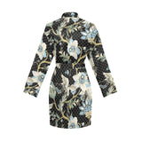 Japanese crane ornament elements Women's Long Sleeve Belted Night Robe