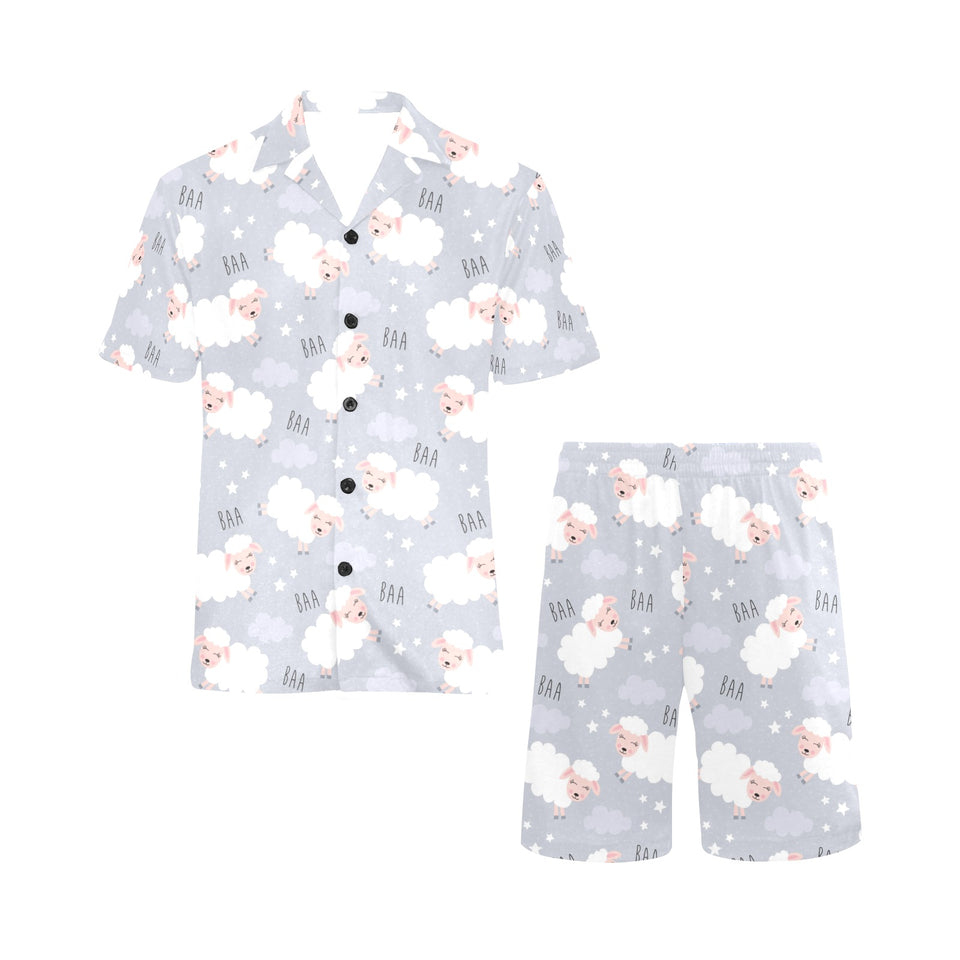 Sweet dreams sheep pattern Men's V-Neck Short Pajama Set