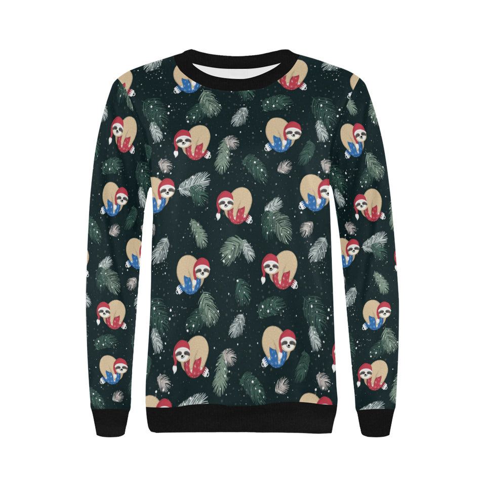 Cute sloths sleeping christmas ball santa hat patt Women's Crew Neck Sweatshirt