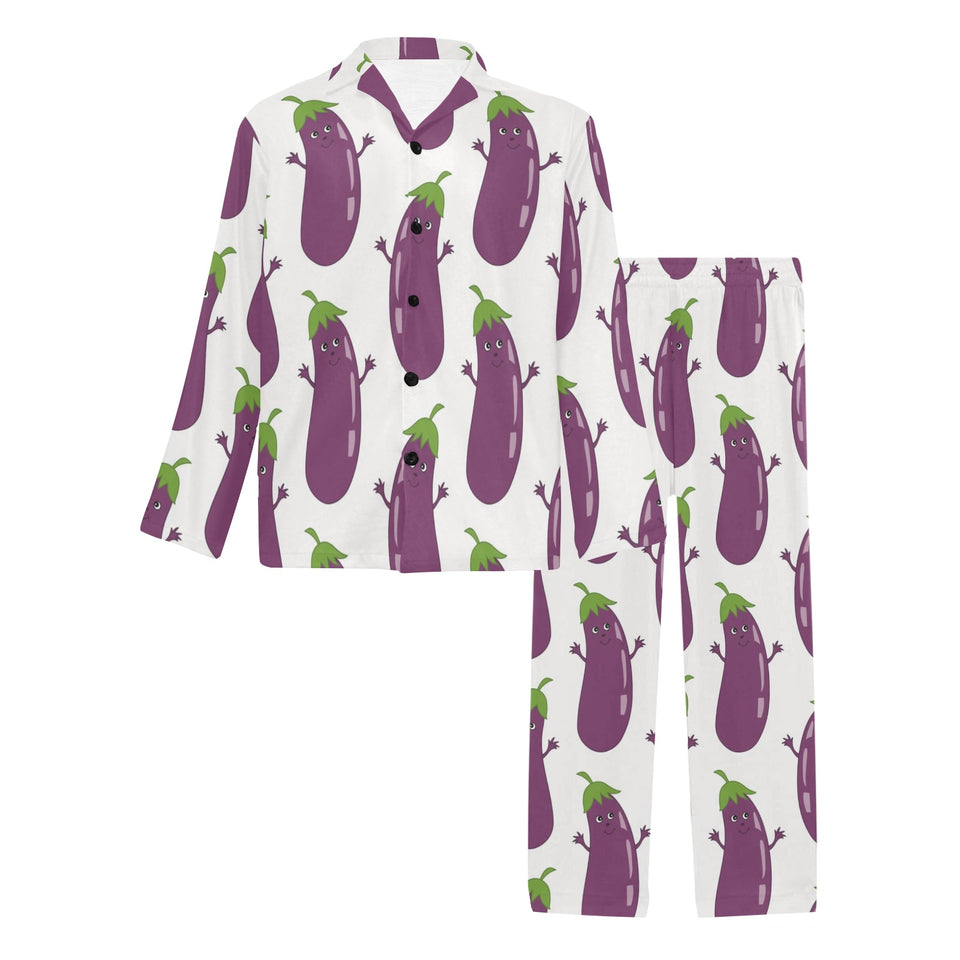 Eggplant Pattern Print Design 01 Men's Long Pajama Set