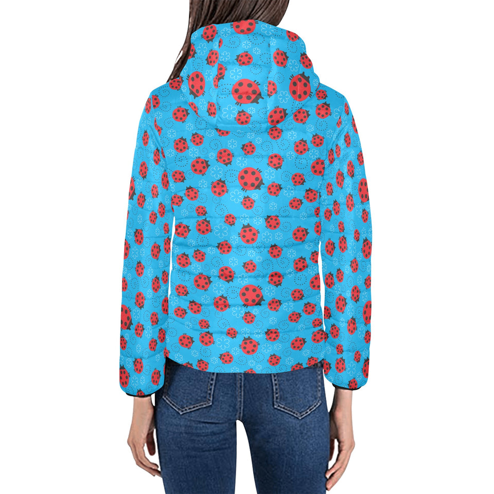 Ladybug Pattern Print Design 02 Women's Padded Hooded Jacket