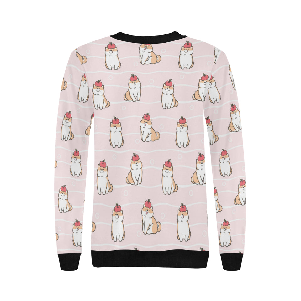 Cute Shiba Inu Dog Apple pattern Women's Crew Neck Sweatshirt