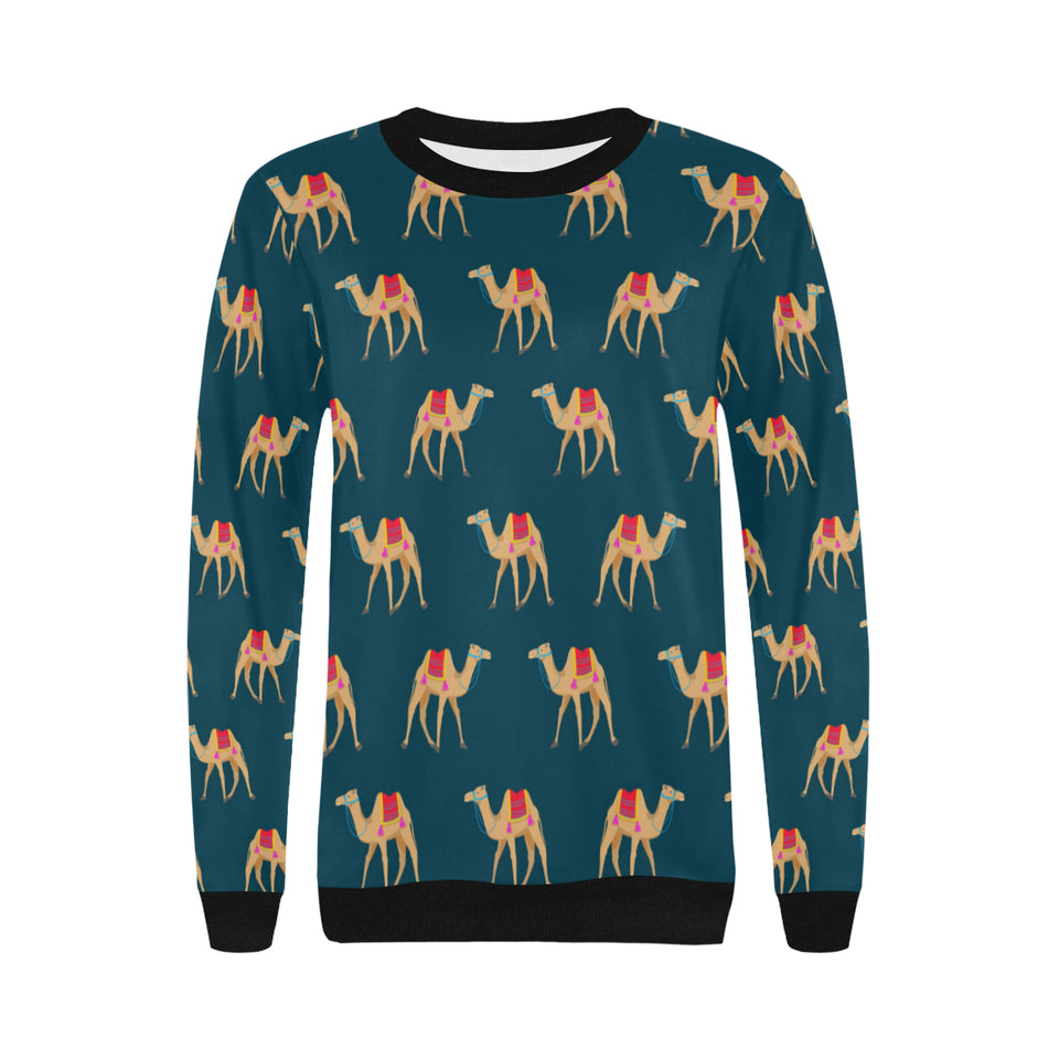 Camel pattern blue blackground Women's Crew Neck Sweatshirt
